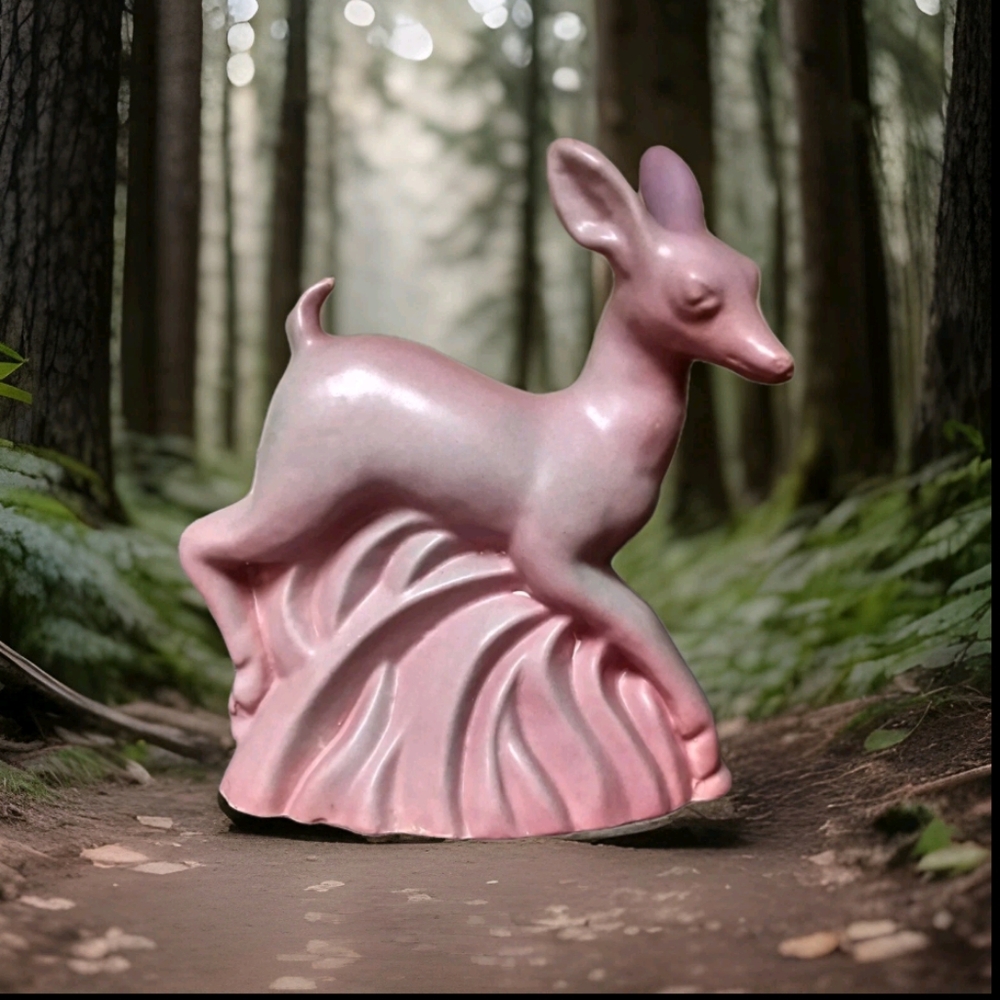 Vintage Niloak Pottery Pink/Mauve Jumping Deer Planter  *Repair*